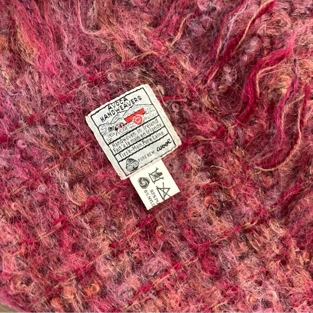 Vintage Avoca Handweavers Wool Textured Woven Multicolored Scarf Pink 45